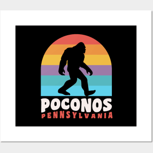 Poconos Pennsylvania Bigfoot Sasquatch Retro Sunset Posters and Art